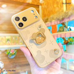 ** Ốp IP 17 Pro Max vân da nâu gấu bearbrick kèm dây đeo