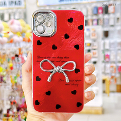 Ốp IP 11 6.1 vân đá nền đỏ đính nơ bạc