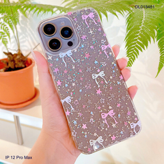 Ốp IP 12 Pro Max lưng trong cứng kim tuyến in ngôi sao và nơ