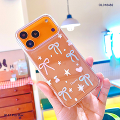 Ốp IP 17 Pro Max dẻo trong in nơ xanh hồng Deams