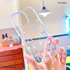 Ốp IP 14 Pro Max dẻo trong in nơ xanh hồng Deams