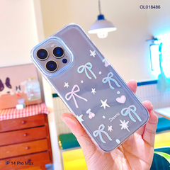 Ốp IP 14 Pro Max dẻo trong in nơ xanh hồng Deams