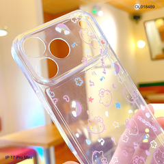 Ốp IP 17 Pro Max dẻo trong mặt Kitty và cầu vồng