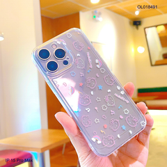 Ốp IP 15 Pro Max dẻo trong mặt Kitty và cầu vồng