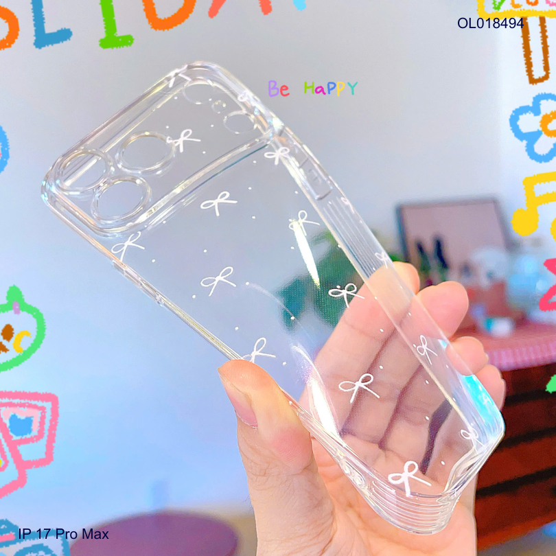 Ốp IP 17 Pro Max dẻo trong in nơ nhí trắng