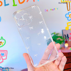 Ốp IP 12 Pro Max dẻo trong in nơ nhí trắng