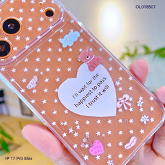 Ốp IP 17 Pro Max dẻo trong in tim lớn và gấu nâu