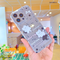 Ốp IP 16 Pro Max dẻo trong in mèo trắng ngôi sao đen