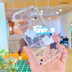 Ốp IP 14 Pro Max dẻo trong in mèo trắng ngôi sao đen