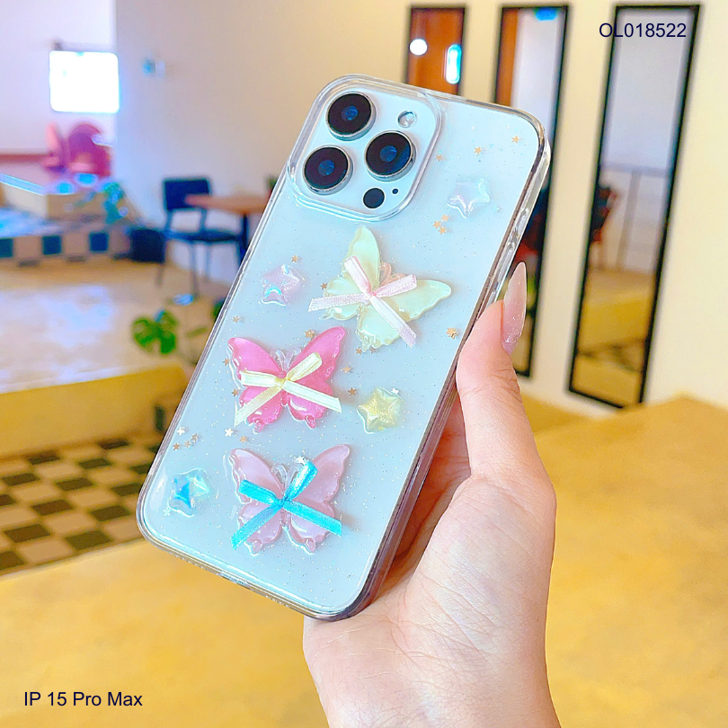** Ốp IP 15 Pro Max lưng trong cứng ba bướm và ngôi sao nổi
