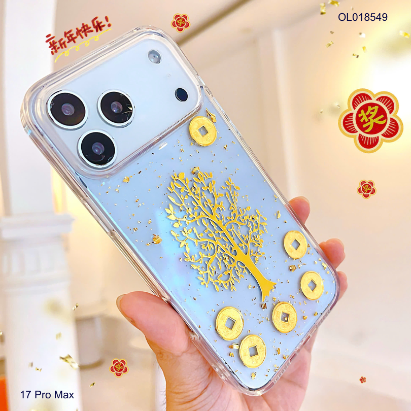 Ốp IP 17 Pro Max lưng trong cứng cây tiền vàng