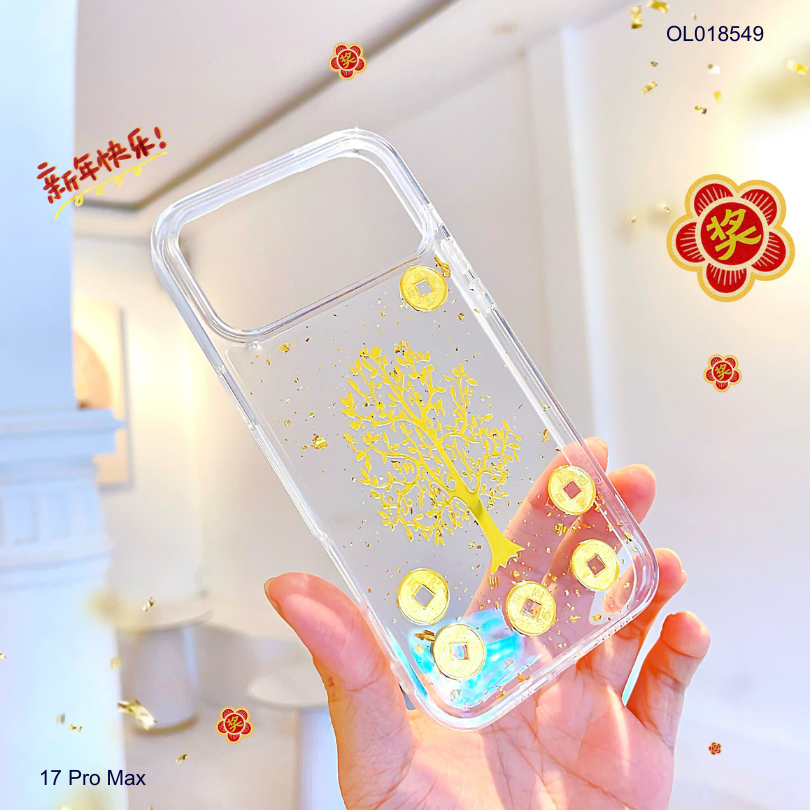 Ốp IP 17 Pro Max lưng trong cứng cây tiền vàng