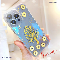 Ốp IP 16 Pro Max lưng trong cứng cây tiền vàng
