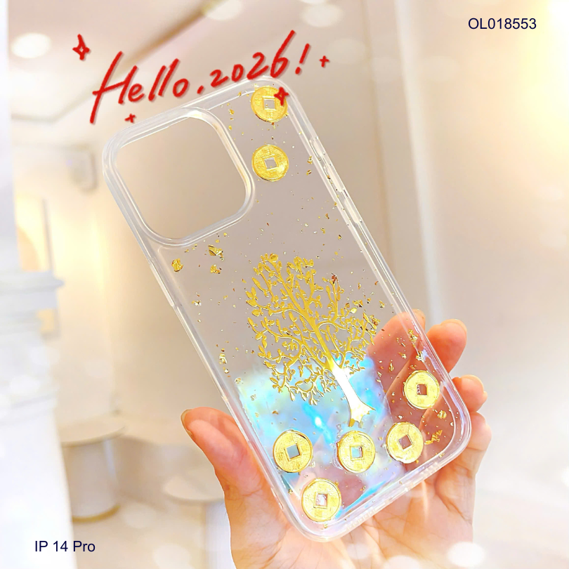 Ốp IP 14 Pro lưng trong cứng cây tiền vàng