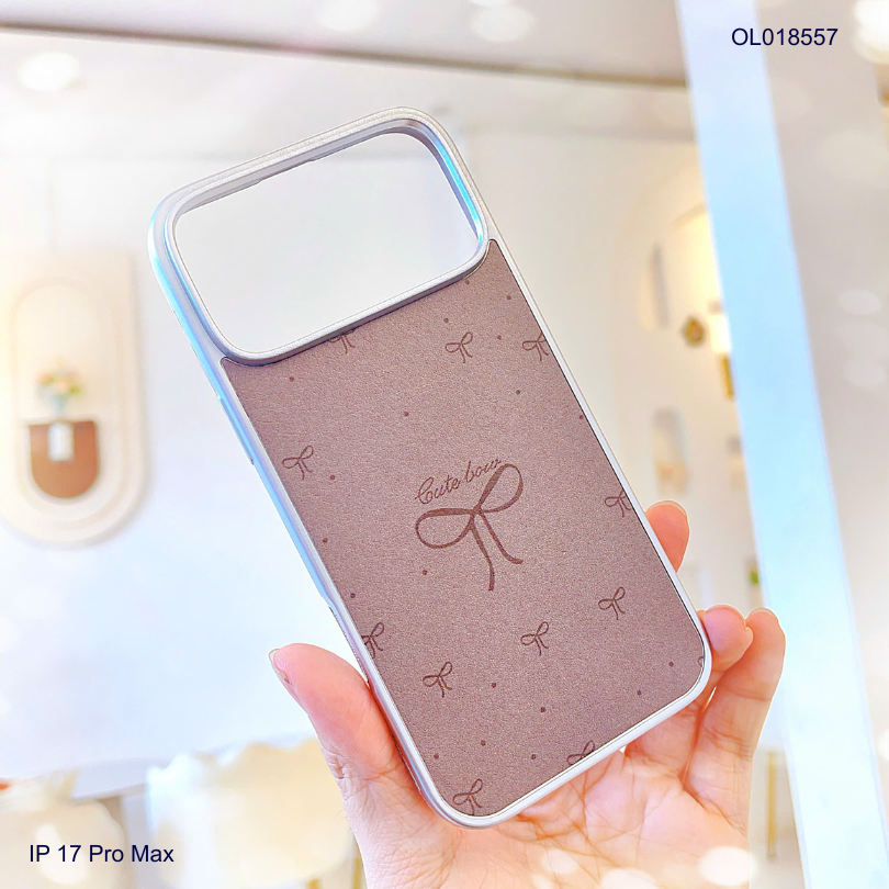 Ốp IP 17 Pro Max vân da viền dẻo xi bạc in nhiều hình