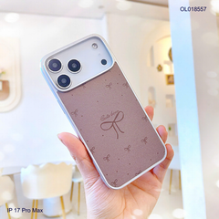 Ốp IP 17 Pro Max vân da viền dẻo xi bạc in nhiều hình