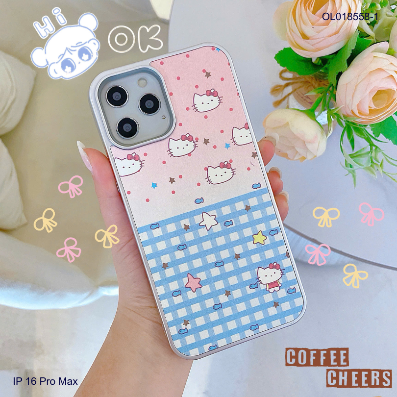 Ốp IP 16 Pro Max vân da viền dẻo xi bạc in nhiều hình