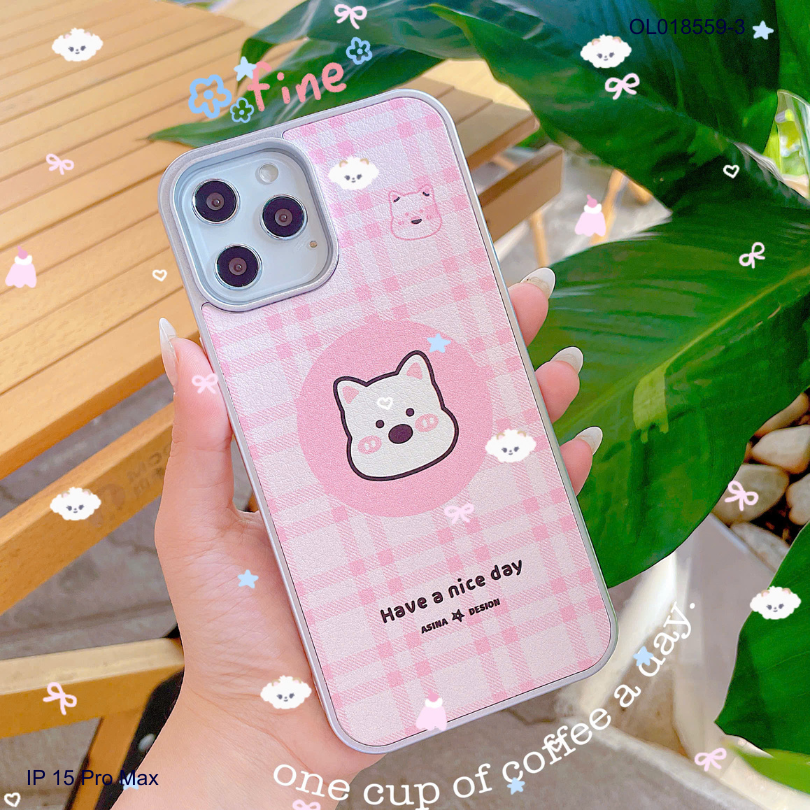 Ốp IP 15 Pro Max vân da viền dẻo xi bạc in nhiều hình