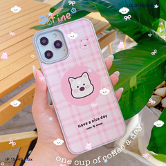 Ốp IP 15 Pro Max vân da viền dẻo xi bạc in nhiều hình