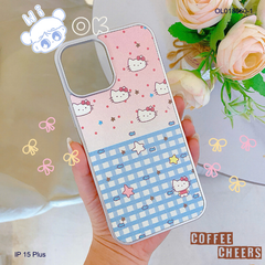 Ốp IP 15 Plus vân da viền dẻo xi bạc in nhiều hình