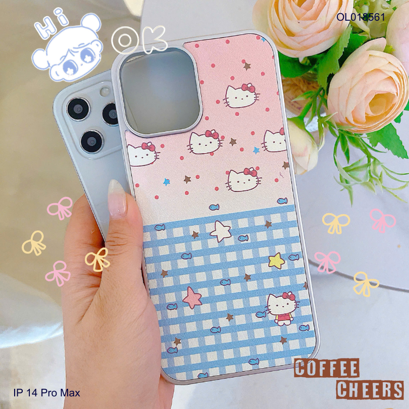 Ốp IP 14 Pro Max vân da viền dẻo xi bạc in nhiều hình