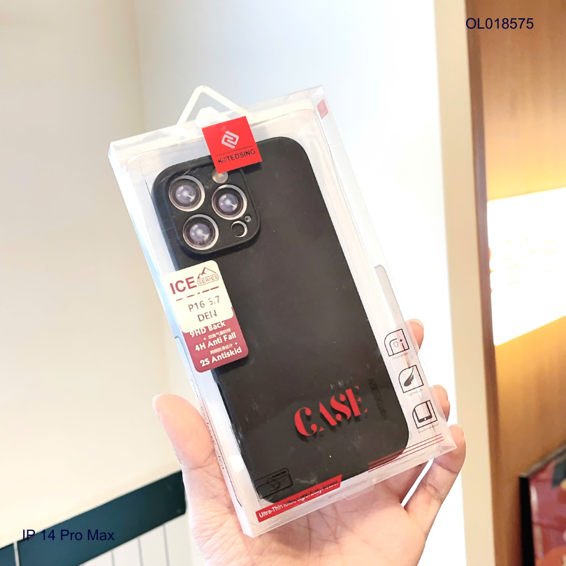 ** Ốp IP 14 Pro Max KST Design vân da đen trơn