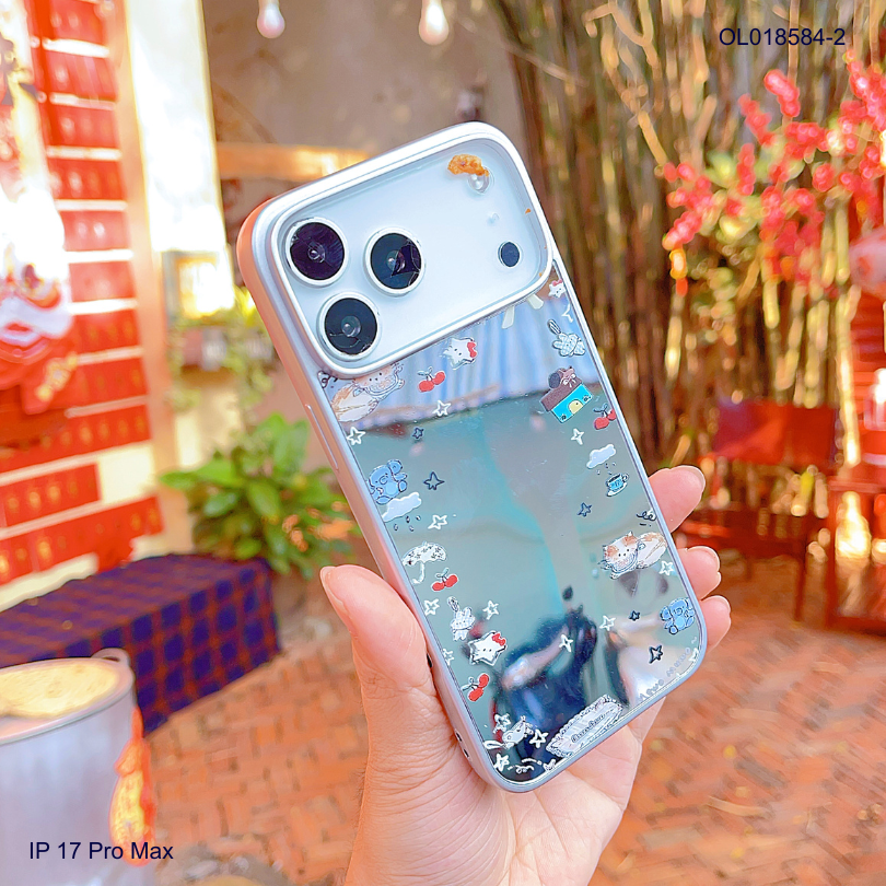 Ốp IP 17 Pro Max tráng gương viền dẻo xi bạc
