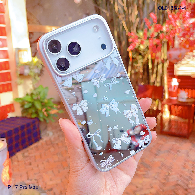 Ốp IP 17 Pro Max tráng gương viền dẻo xi bạc