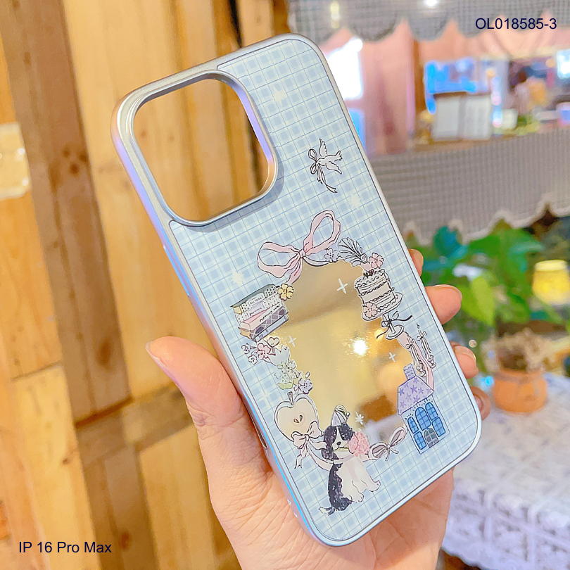 Ốp IP 16 Pro Max tráng gương viền dẻo xi bạc
