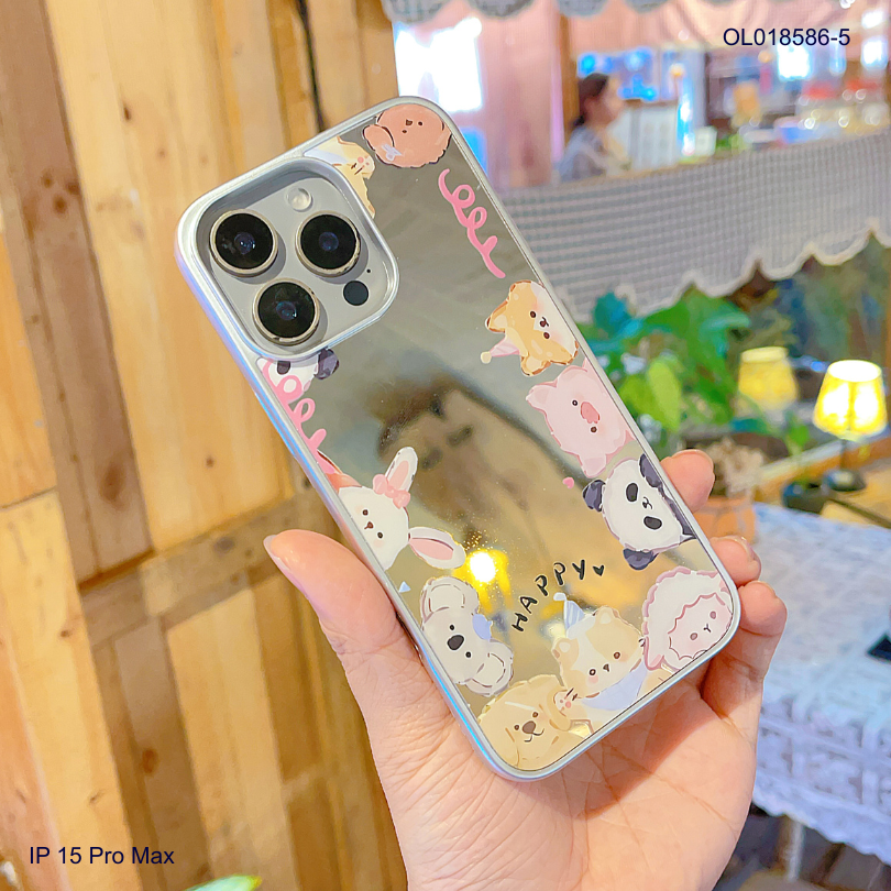 Ốp IP 15 Pro Max tráng gương viền dẻo xi bạc