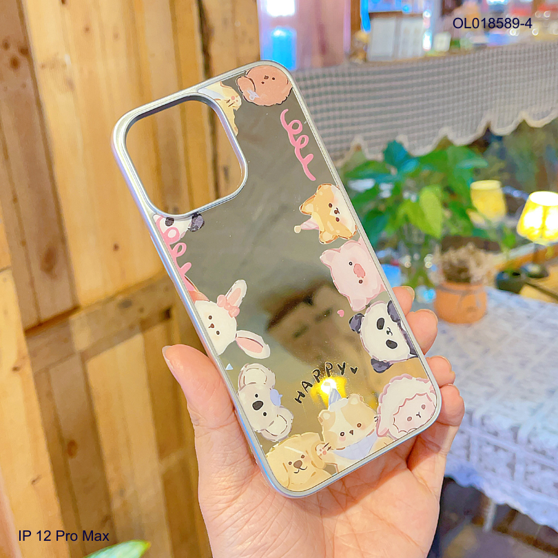 Ốp IP 12 Pro Max tráng gương viền dẻo xi bạc