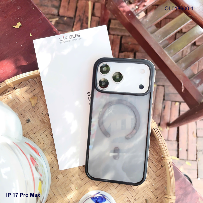 Ốp IP 17 Pro Max Likgus lưng trong đen Magsafe viền màu chống trơn