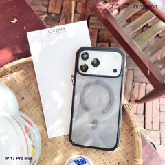 Ốp IP 17 Pro Max Likgus lưng trong đen Magsafe viền màu chống trơn