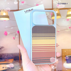 ** Ốp IP 17 Pro Max Likgus vân carbon viền dẻo xi bạc