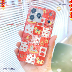Ốp IP 17 Pro Max caro nền đỏ ngựa cute và cherry