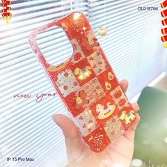 Ốp IP 15 Pro Max caro nền đỏ ngựa cute và cherry