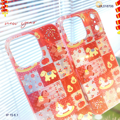 Ốp IP 15 6.1 caro nền đỏ ngựa cute và cherry