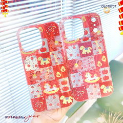 Ốp IP 14 Pro Max caro nền đỏ ngựa cute và cherry