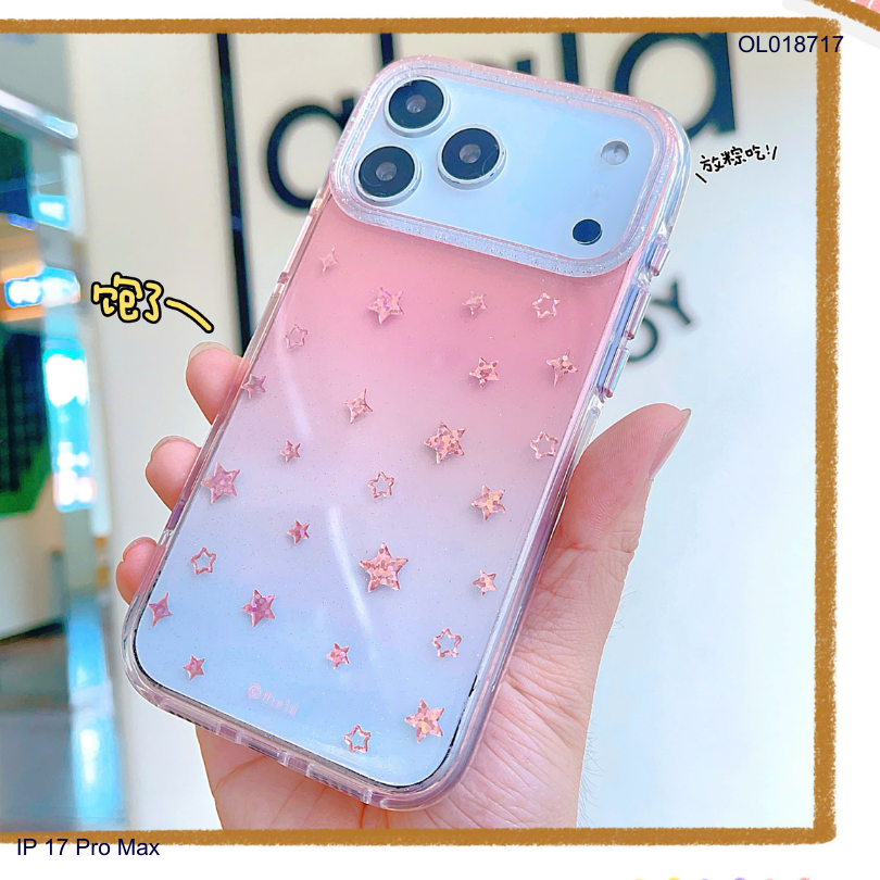 Ốp IP 17 Pro Max lưng cứng gradient ngôi sao lấp lánh