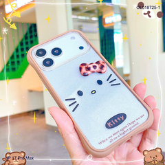 Ốp IP 17 Pro Max lưng kim tuyến viền nâu chống sốc