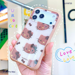 Ốp IP 17 Pro Max lưng kim tuyến viền nâu chống sốc