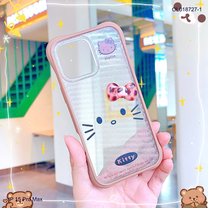 Ốp IP 15 Pro Max lưng kim tuyến viền nâu chống sốc