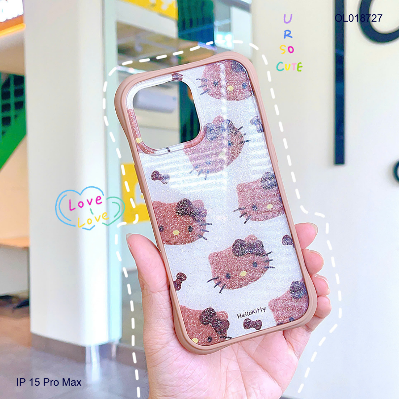 Ốp IP 15 Pro Max lưng kim tuyến viền nâu chống sốc