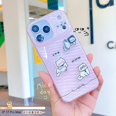 Ốp IP 17 Pro Max sọc hồng charm 3 mèo trắng