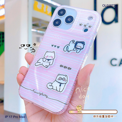Ốp IP 17 Pro Max sọc hồng charm 3 mèo trắng