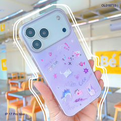 Ốp IP 17 Pro Max mèo vuông graffiti nền tím