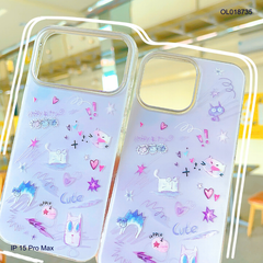 Ốp IP 15 Pro Max mèo vuông graffiti nền tím