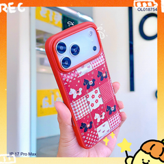 Ốp IP 17 Pro Max vân da phồng caro đỏ hình ngựa cute