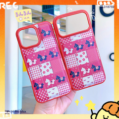 Ốp IP 14 Pro Max vân da phồng caro đỏ hình ngựa cute