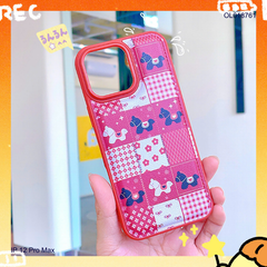 Ốp IP 12 Pro Max vân da phồng caro đỏ hình ngựa cute